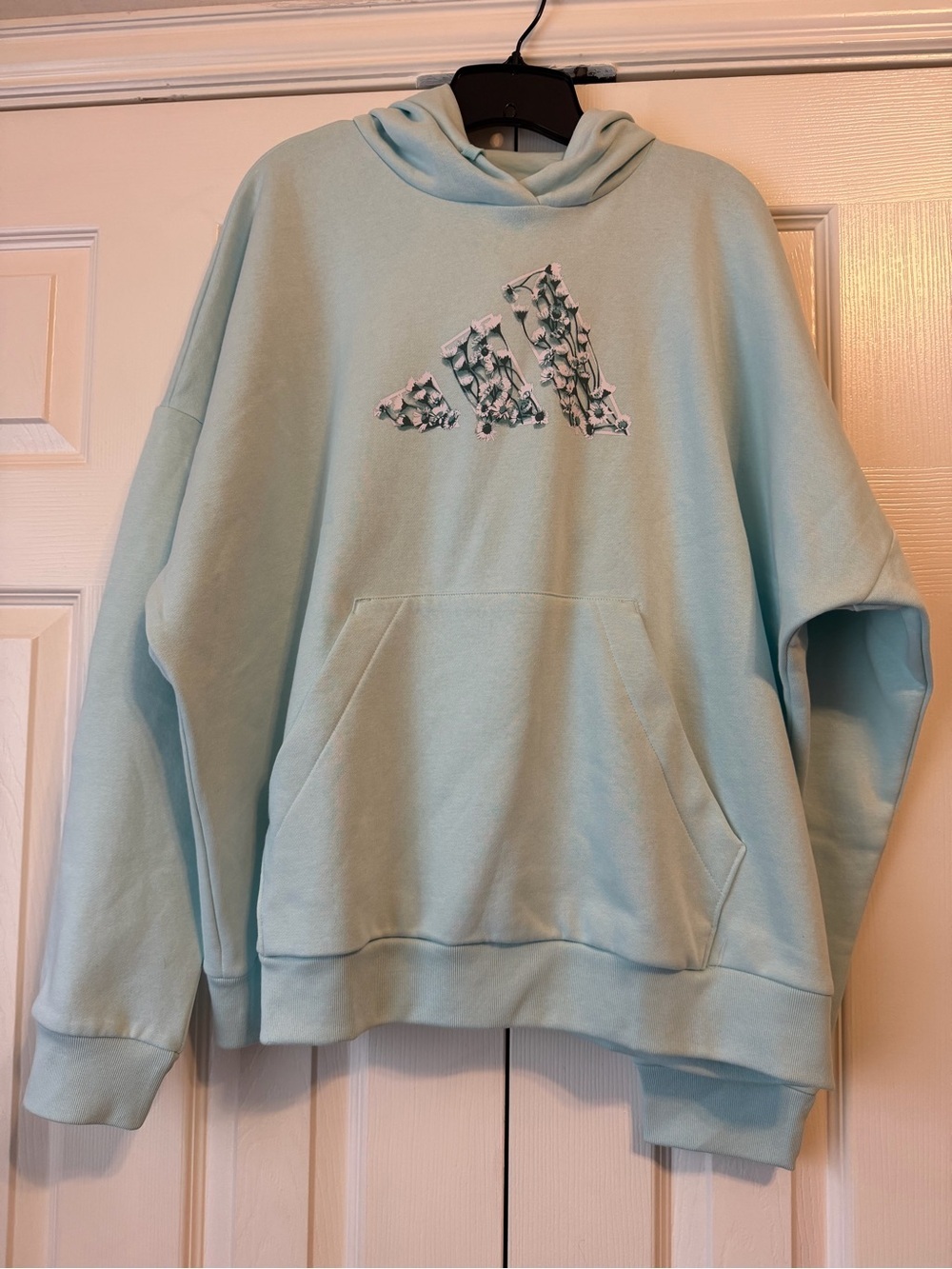 adidas Light Aqua Pullover Hoodie with Floral Logo